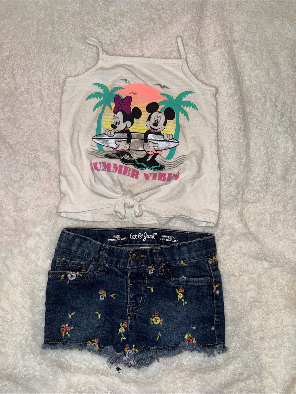 Cat & Jack White Tank Top with Minnie & Mickey Surf Graphic